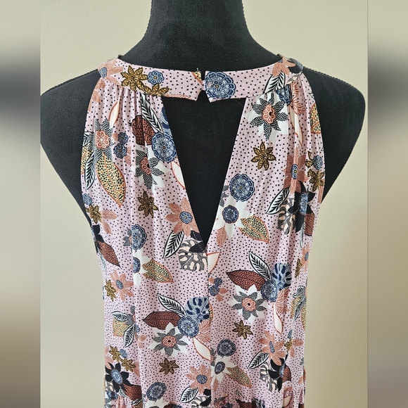 LOFT Pink Floral Sleeveless Halter Tiered Swing Dress Size 14 - Picture 6 of 11